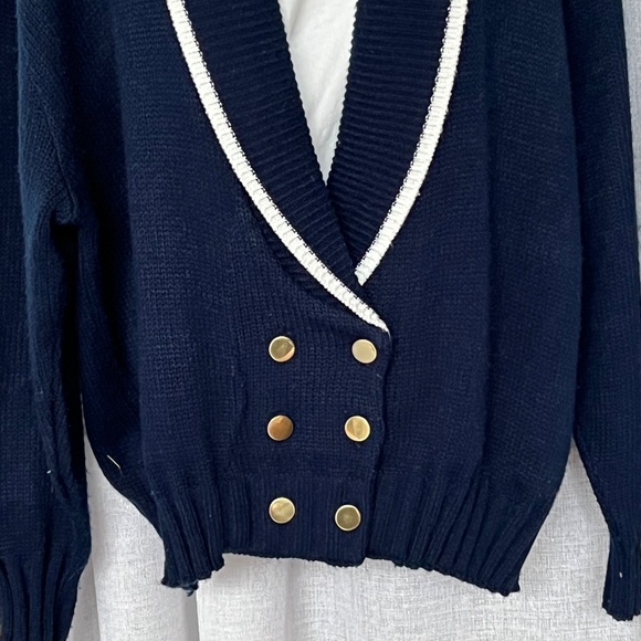 Vintage 90s Image Cardigan Sweater Blue Shawl Collar Double Breasted Size XL - Picture 2 of 5